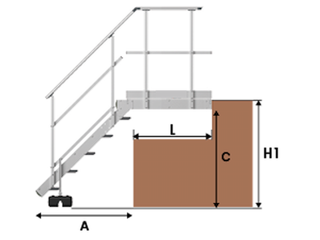 Trappe med platform 45° 9 trin | Udendørs